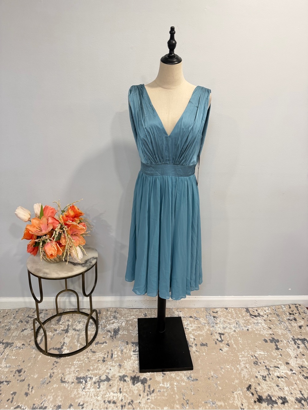 Vera Wang Dresses Sleeveless Teal V-Neck Chiffon Midi Dress